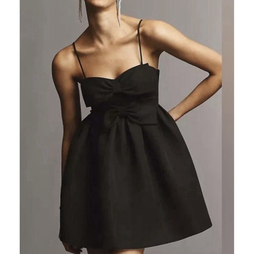 SACHIN & BABI Sloane Taffeta Double-Bow Pleated Mini Dress Black Medium NWT